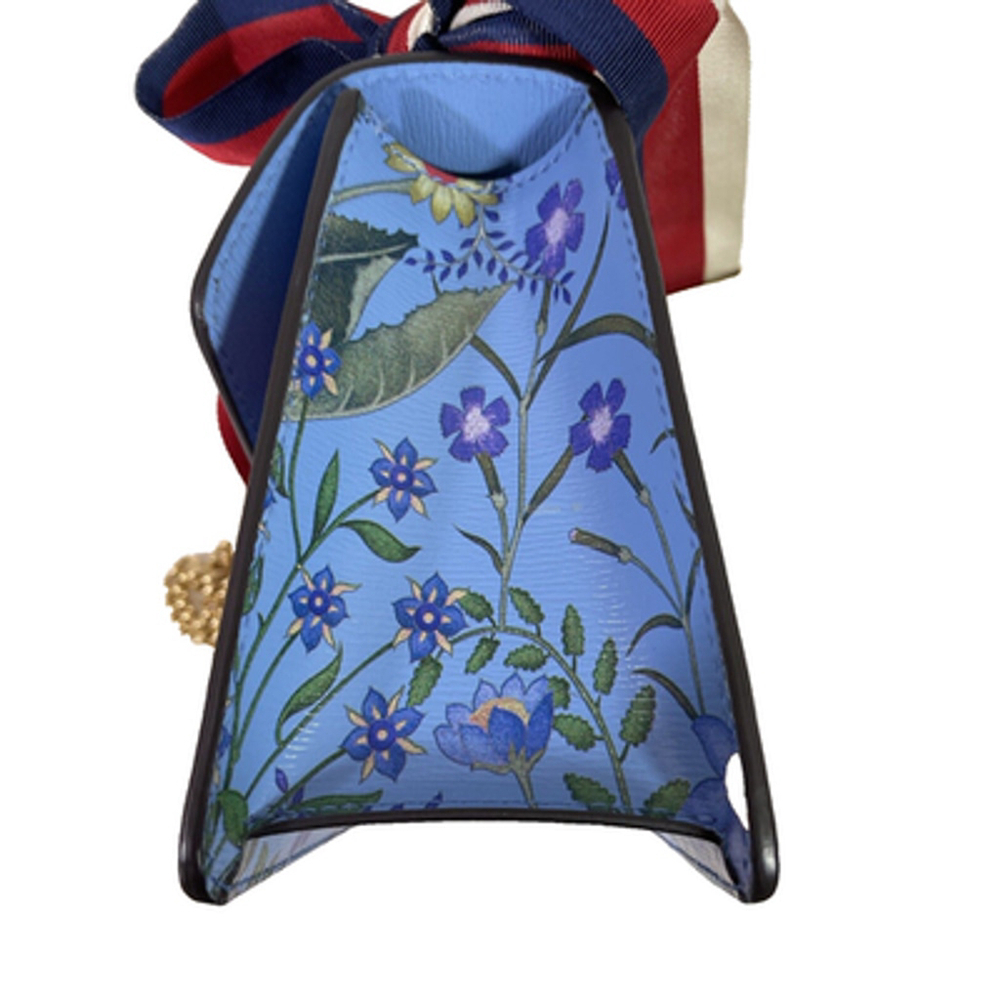 Gucci Sylvie Azure Blue Flora Chain Strap Leather Shoulder Bag #431666 L/N - Picture 6 of 14
